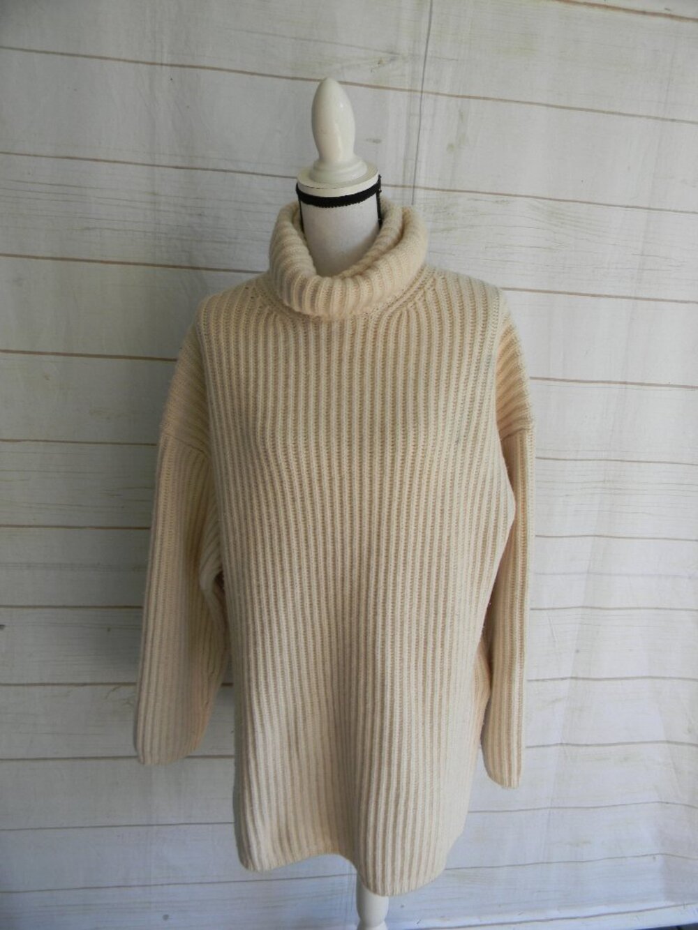 ACNE STUDIOS BEIGE WOOL OVERSIZED COWLNECK RIBBED LONG SLV TUNIC SWEATER XXS